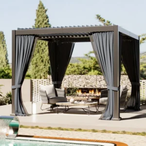 Metal Pergola With Hardtop Roof, Purple Leaf Pergola For Backyard, Aluminum Pergolas